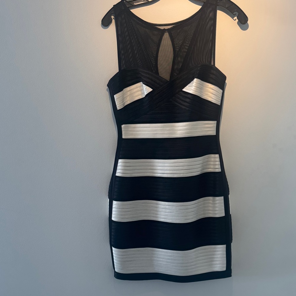 BCBGMaxAzria Black and Cream Striped Mini Dress